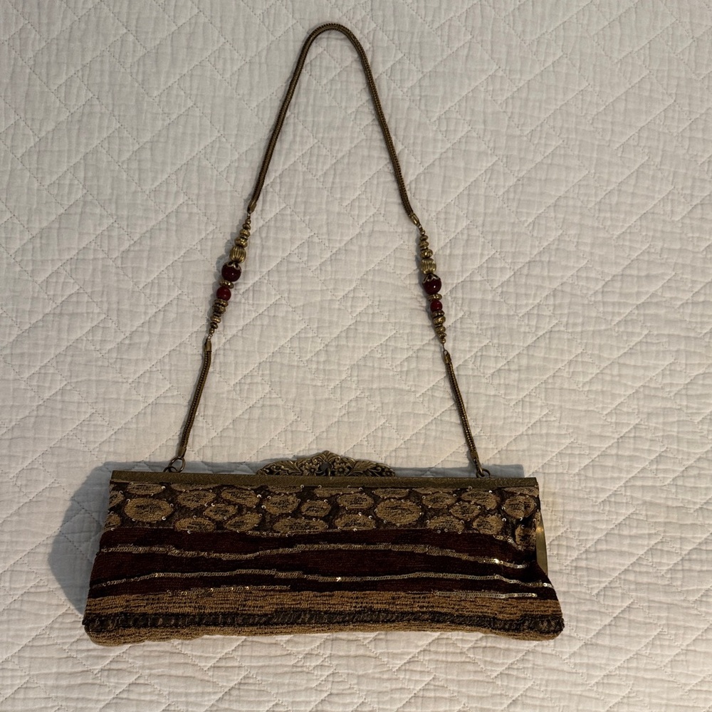 NWOT Elegant Gold and Brown Clutch Bag